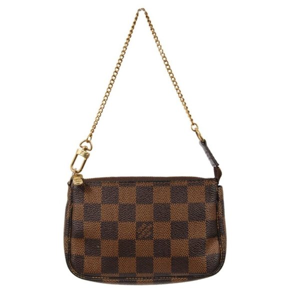 Louis Vuitton LV Damier Ebene Mini Pochette Accessories Brown Canvas Clutch - Picture 1 of 13